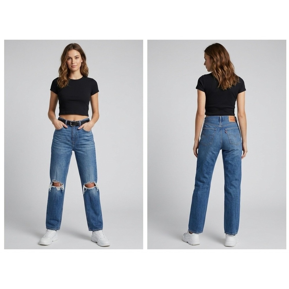 Levi's Low Pro Straight Jeans Womens 29x30 Blue Distressed Ripped Knees Denim